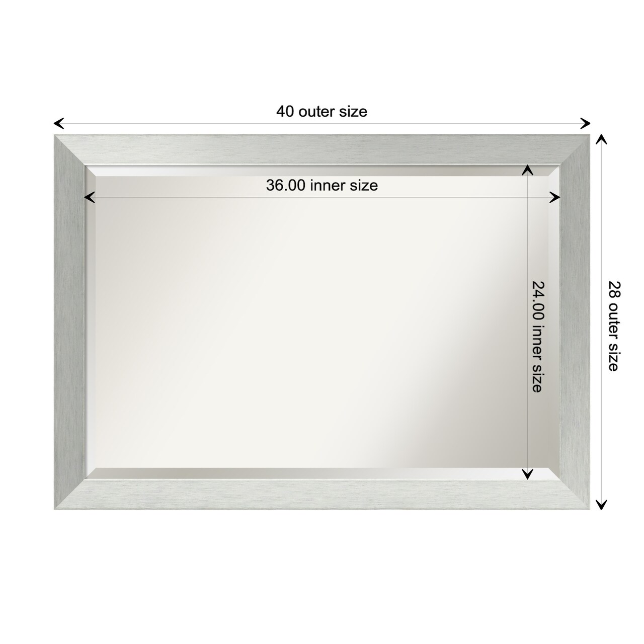 Beveled Wood Bathroom Wall Mirror, Brushed Sterling Silver Frame